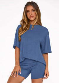 PRETTYGARDEN Women's Two Piece Matching Lounge Sets Summer Casual Tops Short Sleeve Shirts Shorts Travel Airport Outfits PRETTYGARDEN