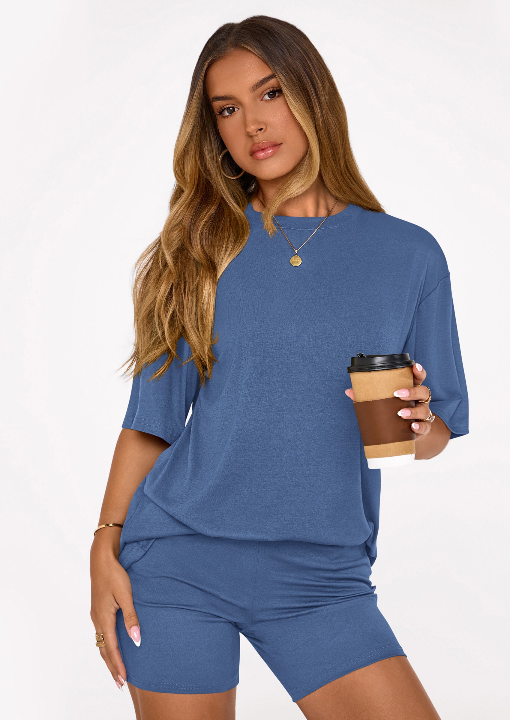 PRETTYGARDEN Women's Two Piece Matching Lounge Sets Summer Casual Tops Short Sleeve Shirts Shorts Travel Airport Outfits PRETTYGARDEN