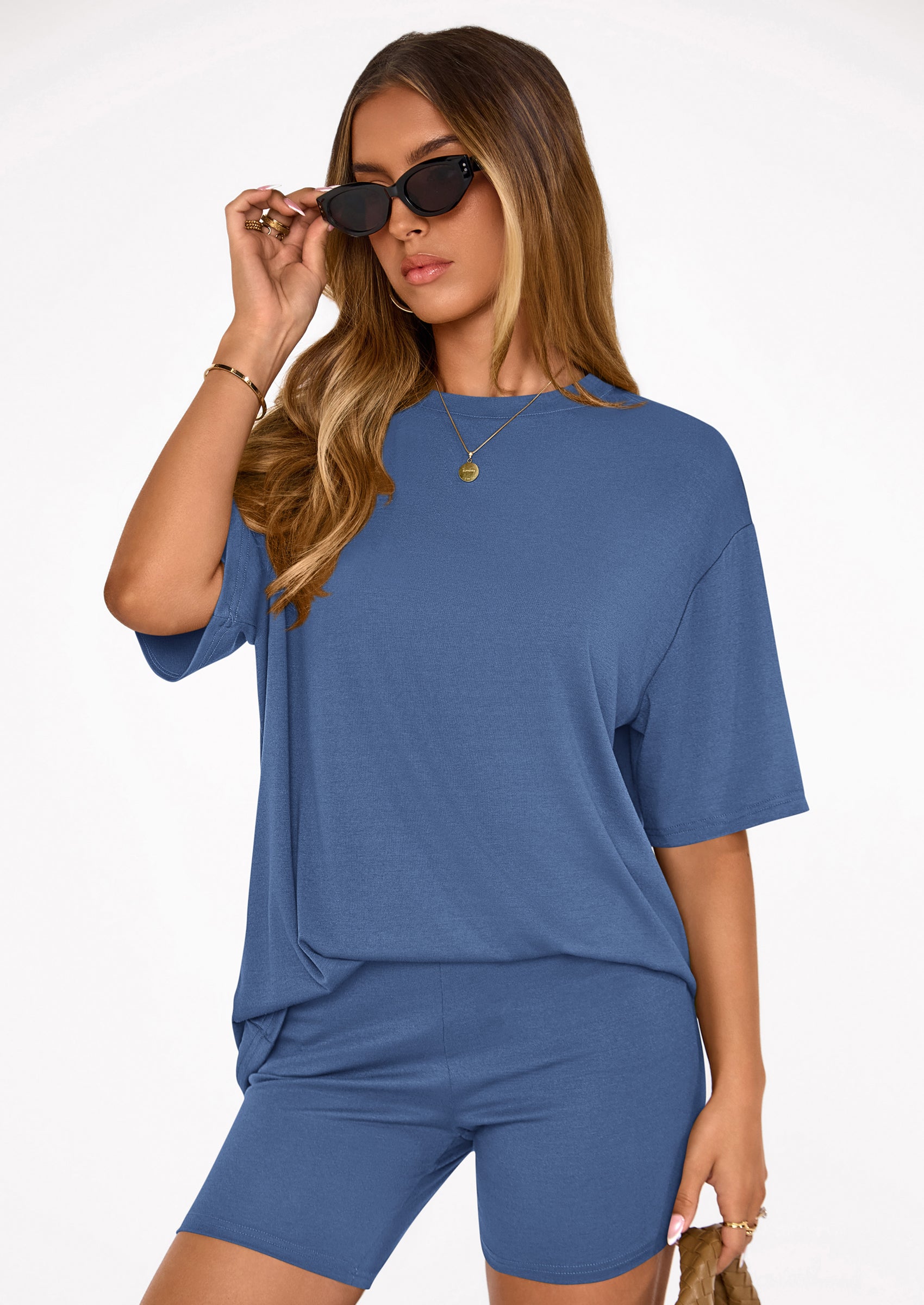 PRETTYGARDEN Women's Two Piece Matching Lounge Sets Summer Casual Tops Short Sleeve Shirts Shorts Travel Airport Outfits PRETTYGARDEN