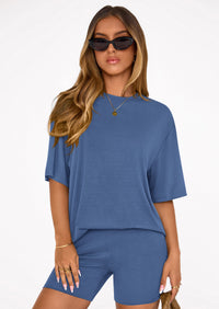 PRETTYGARDEN Women's Two Piece Matching Lounge Sets Summer Casual Tops Short Sleeve Shirts Shorts Travel Airport Outfits PRETTYGARDEN