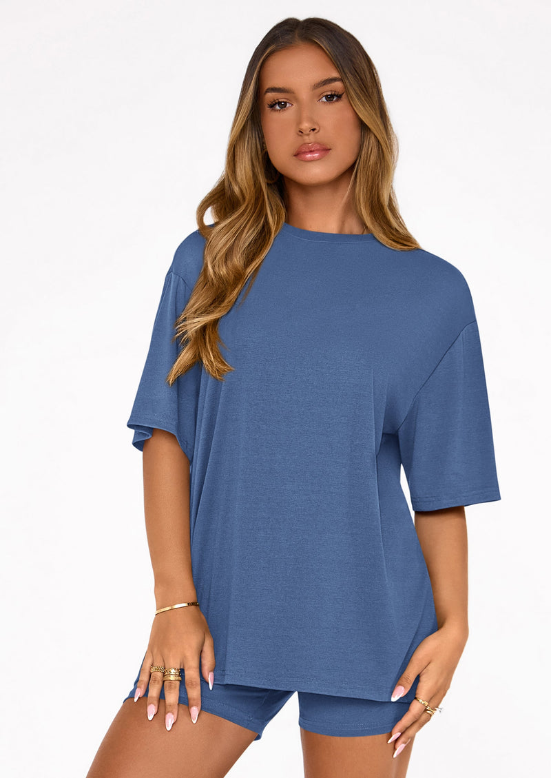 PRETTYGARDEN Women's Two Piece Matching Lounge Sets Summer Casual Tops Short Sleeve Shirts Shorts Travel Airport Outfits PRETTYGARDEN