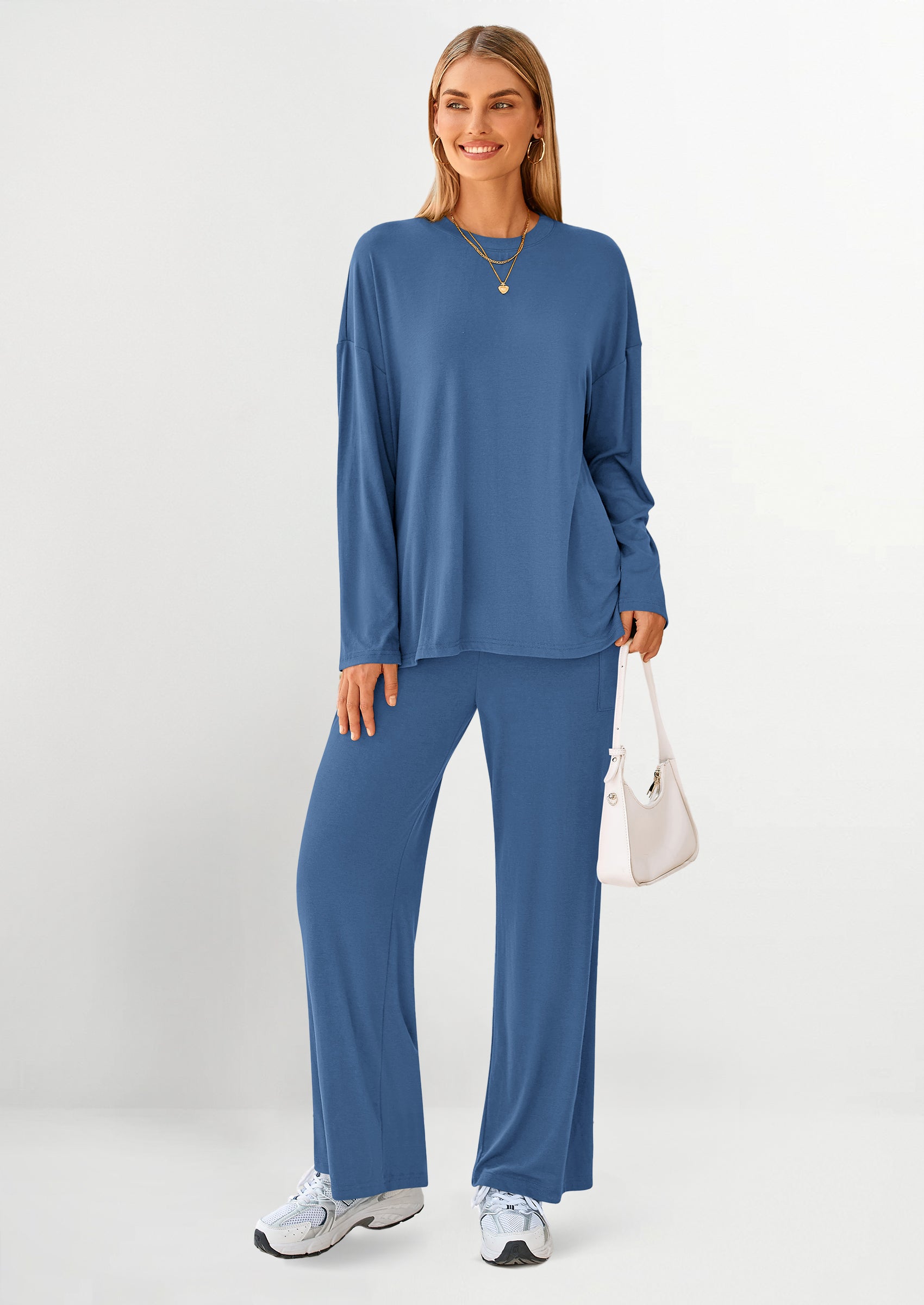 PRETTYGARDEN Women's Two Piece Lounge Sets Matching Long Sleeve Shirts Wide Leg Pants Tracksuits Travel Outfits Fall Clothes