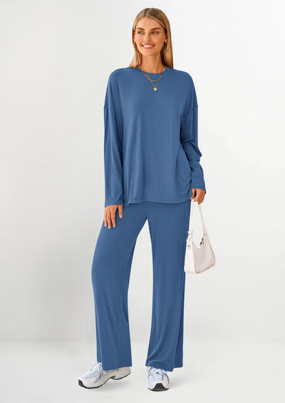 PRETTYGARDEN Women's Two Piece Lounge Sets Matching Long Sleeve Shirts Wide Leg Pants Tracksuits Travel Outfits Fall Clothes