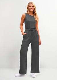 PRETTYGARDEN Womens Jumpsuits Summer Casual One Piece Outfits Sleeveless Wide Leg Long Pants Rompers