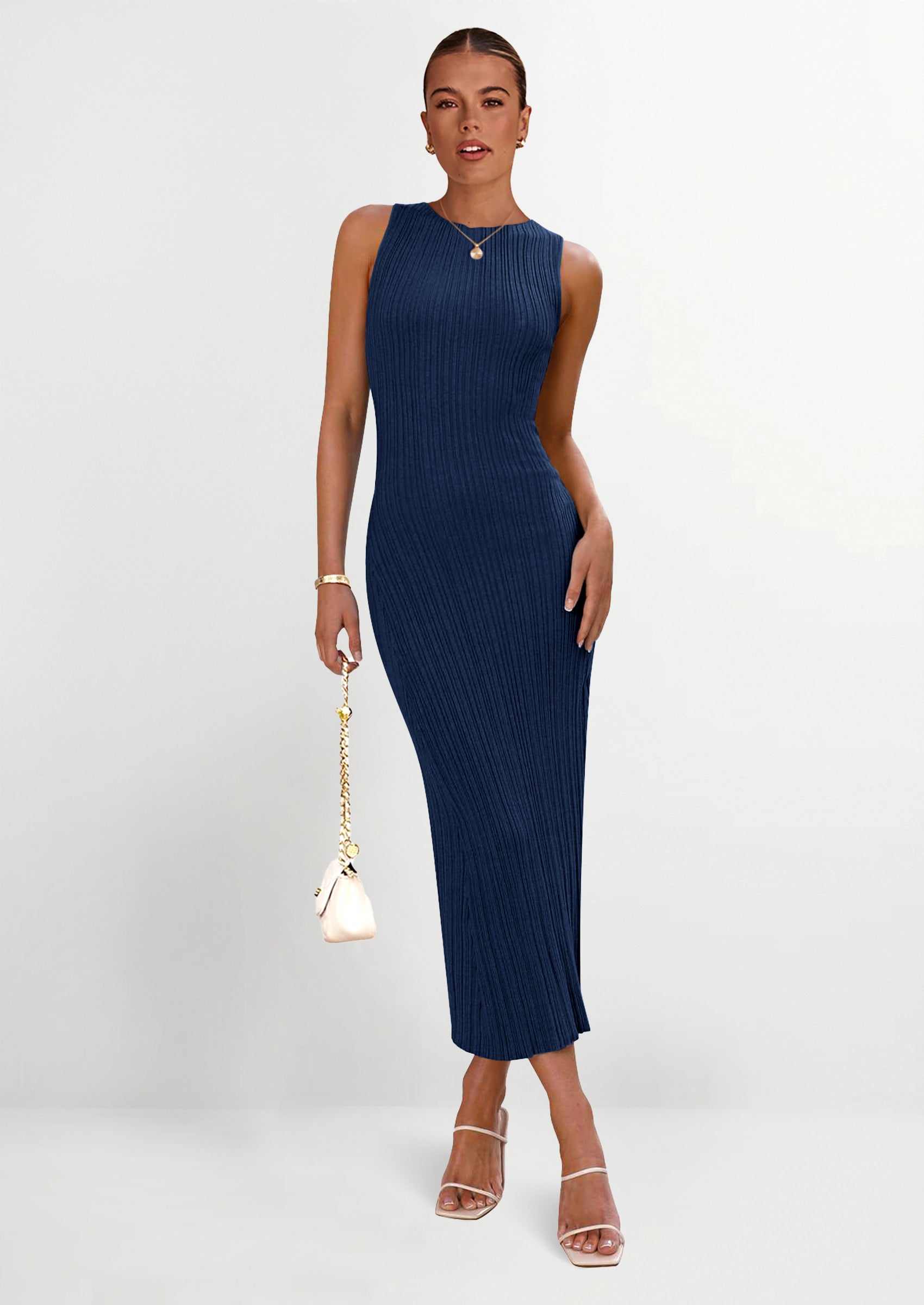 PRETTYGARDEN Women's Casual Maxi Dresses Ribbed Knit Sleeveless Bodycon Elegant Going Out Beach Vacation Clothes