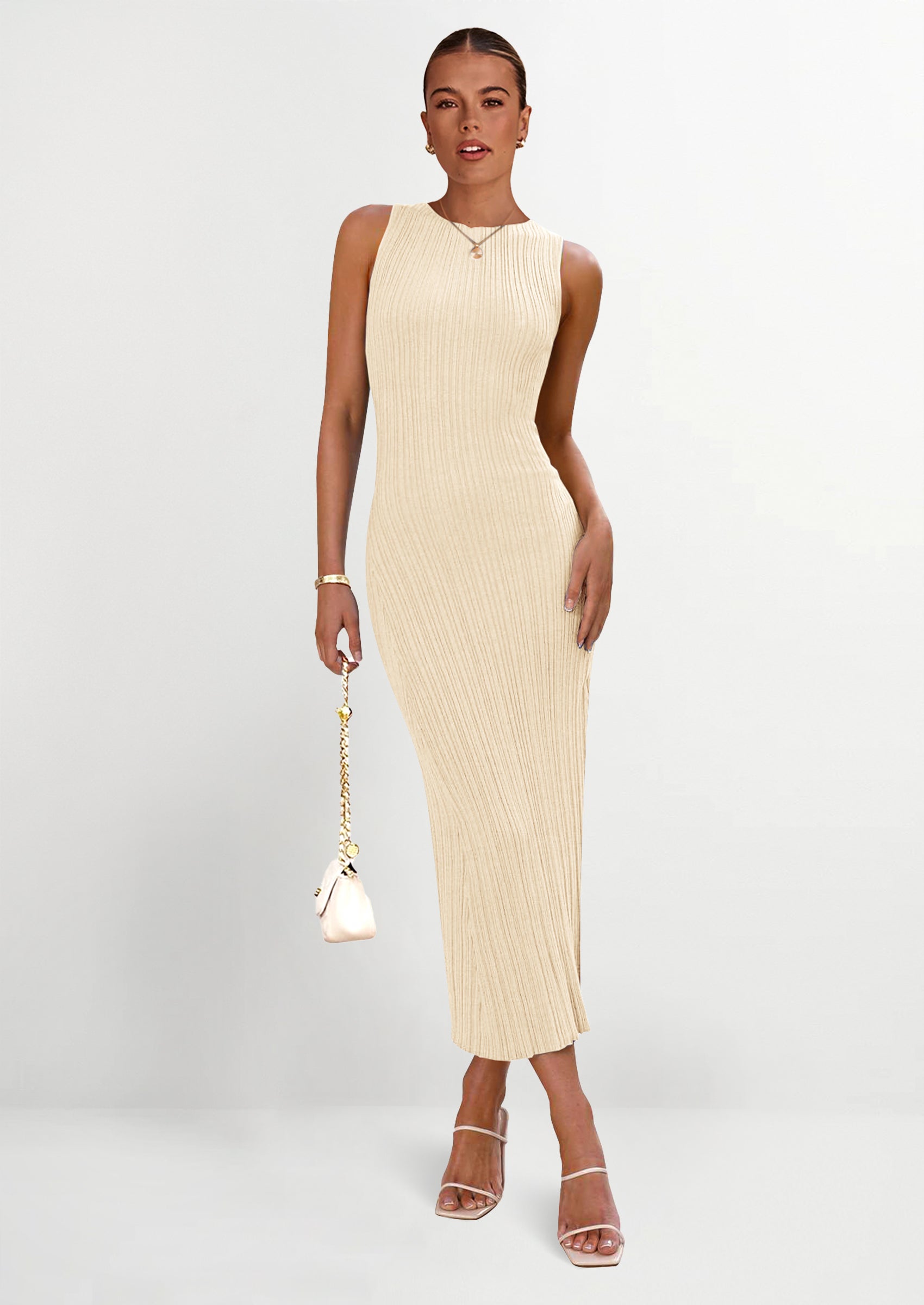 PRETTYGARDEN Women's Casual Maxi Dresses Ribbed Knit Sleeveless Bodycon Elegant Going Out Beach Vacation Clothes