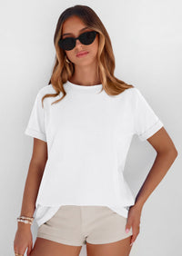 PRETTYGARDEN Womens Summer Tops Spring Casual Rolled Short Sleeve Basic Tees Crew Neck Work Shirts Fashion Clothing PRETTYGARDEN