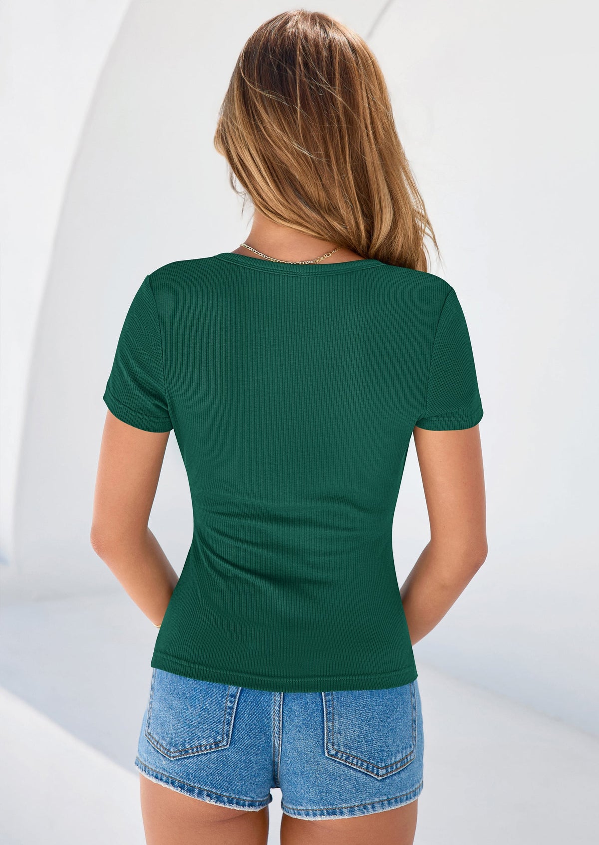 PRETTYGARDEN Womens Summer Short Sleeve Tops Spring Casual V Neck Henley Button Up T Shirts Dressy Ribbed Knit Blouses PRETTYGARDEN