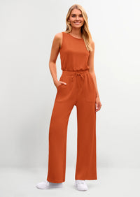 PRETTYGARDEN Womens Jumpsuits Summer Casual One Piece Outfits Sleeveless Wide Leg Long Pants Rompers