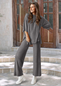 PRETTYGARDEN Women's 2 Piece Outfits Casual Short Sleeve Pullover Tops and Wide Leg Pants Lounge Sets Tracksuits