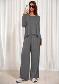 PRETTYGARDEN Women's 2 Piece Fall Sets  Casual Long Sleeve Shirts Wide Leg Pants Lounge Travel Outfits Fashion Clothing