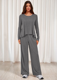 PRETTYGARDEN Women's 2 Piece Fall Sets  Casual Long Sleeve Shirts Wide Leg Pants Lounge Travel Outfits Fashion Clothing