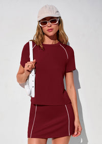 PRETTYGARDEN Women's Summer 2 Piece Skirt Sets Short Sleeve Shirts Tops Skorts Matching Workout Clothes Travel Outfits PRETTYGARDEN