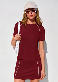 PRETTYGARDEN Women's Summer 2 Piece Skirt Sets Short Sleeve Shirts Tops Skorts Matching Workout Clothes Travel Outfits PRETTYGARDEN