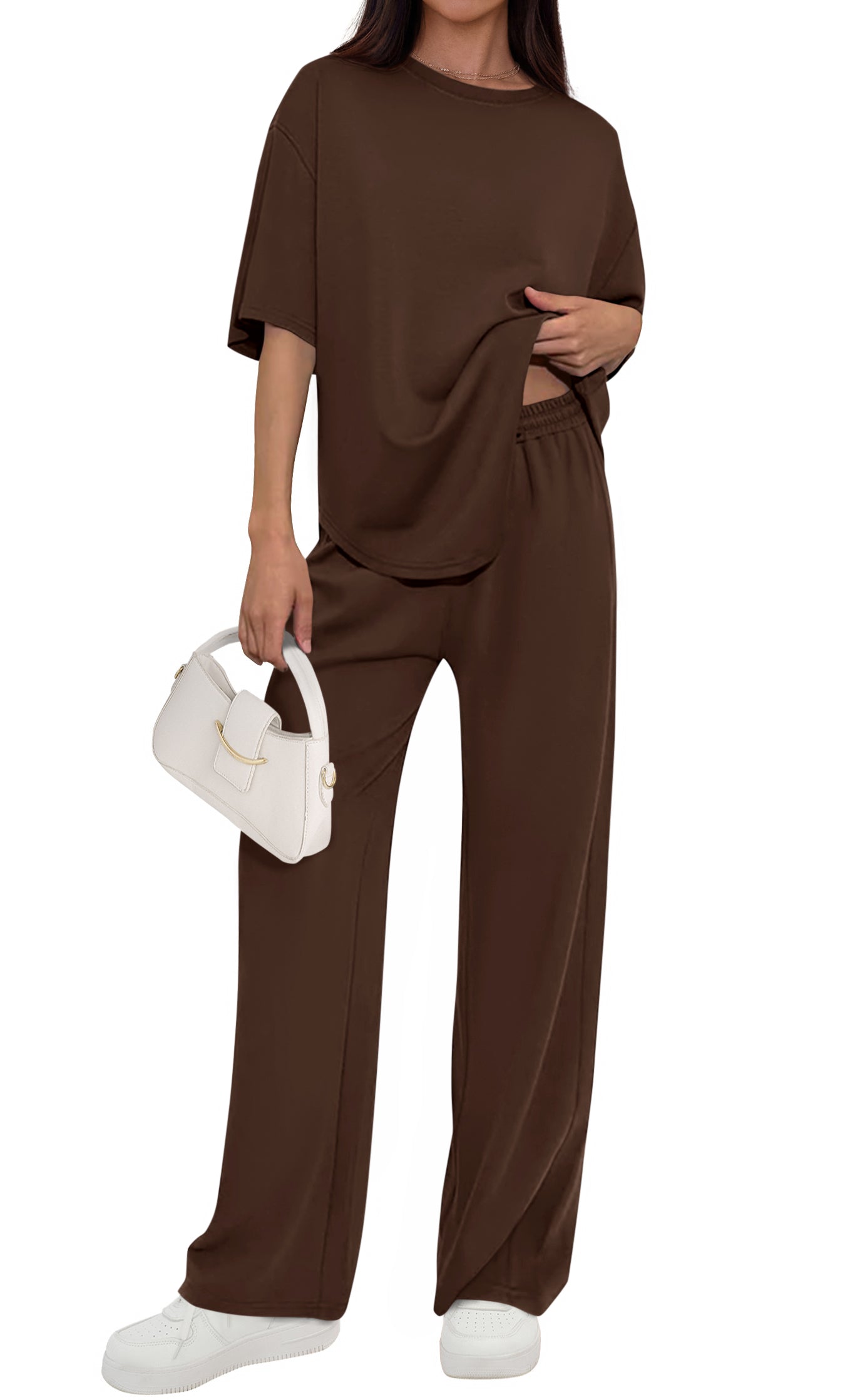 PRETTYGARDEN Women's Summer 2 Piece Lounge Set Short Sleeve Tops Wide Leg Pants Spring Vacation Travel Outfits Clothes PRETTYGARDEN