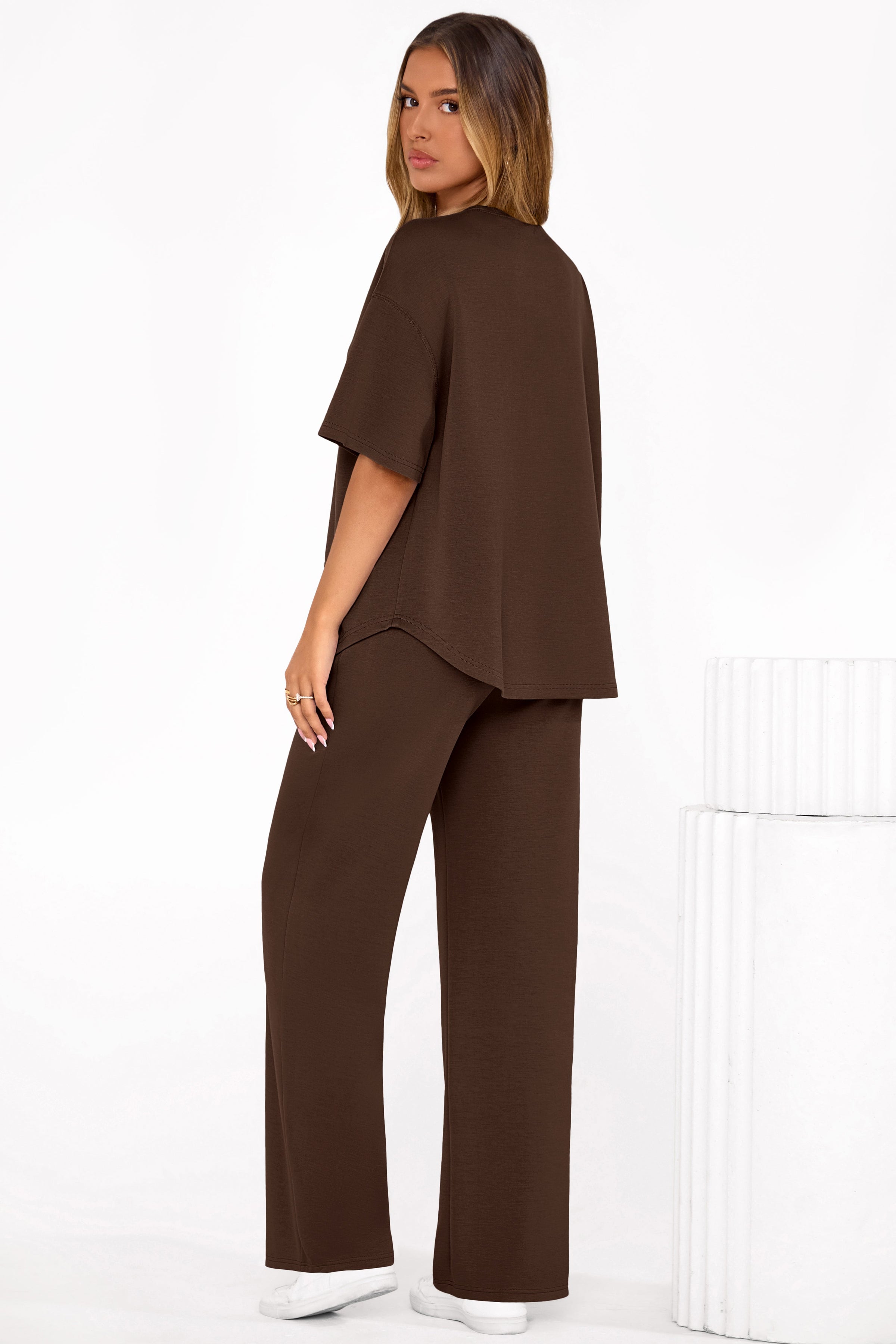 PRETTYGARDEN Women's Summer 2 Piece Lounge Set Short Sleeve Tops Wide Leg Pants Spring Vacation Travel Outfits Clothes PRETTYGARDEN