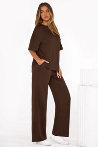 PRETTYGARDEN Women's Summer 2 Piece Lounge Set Short Sleeve Tops Wide Leg Pants Spring Vacation Travel Outfits Clothes PRETTYGARDEN