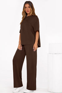 PRETTYGARDEN Women's Summer 2 Piece Lounge Set Short Sleeve Tops Wide Leg Pants Spring Vacation Travel Outfits Clothes PRETTYGARDEN