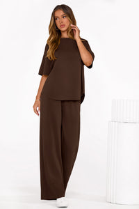 PRETTYGARDEN Women's Summer 2 Piece Lounge Set Short Sleeve Tops Wide Leg Pants Spring Vacation Travel Outfits Clothes PRETTYGARDEN