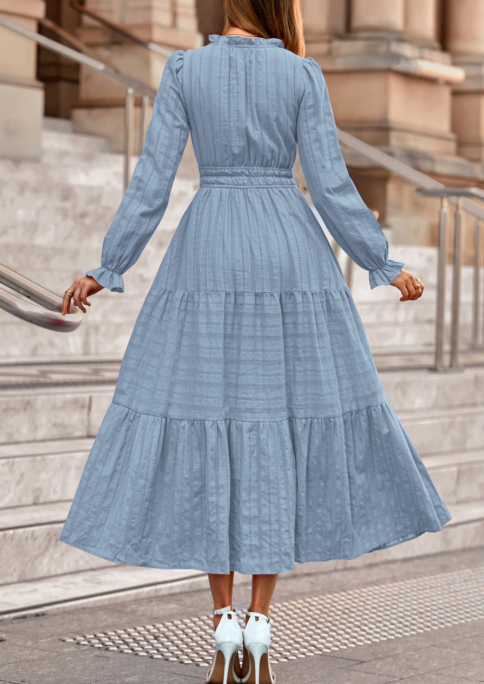 PRETTYGARDEN Women's Fall Wedding Guest Dresses Long Sleeve V Neck Flowy Elegant Holiday Party Maxi Dress with Pockets