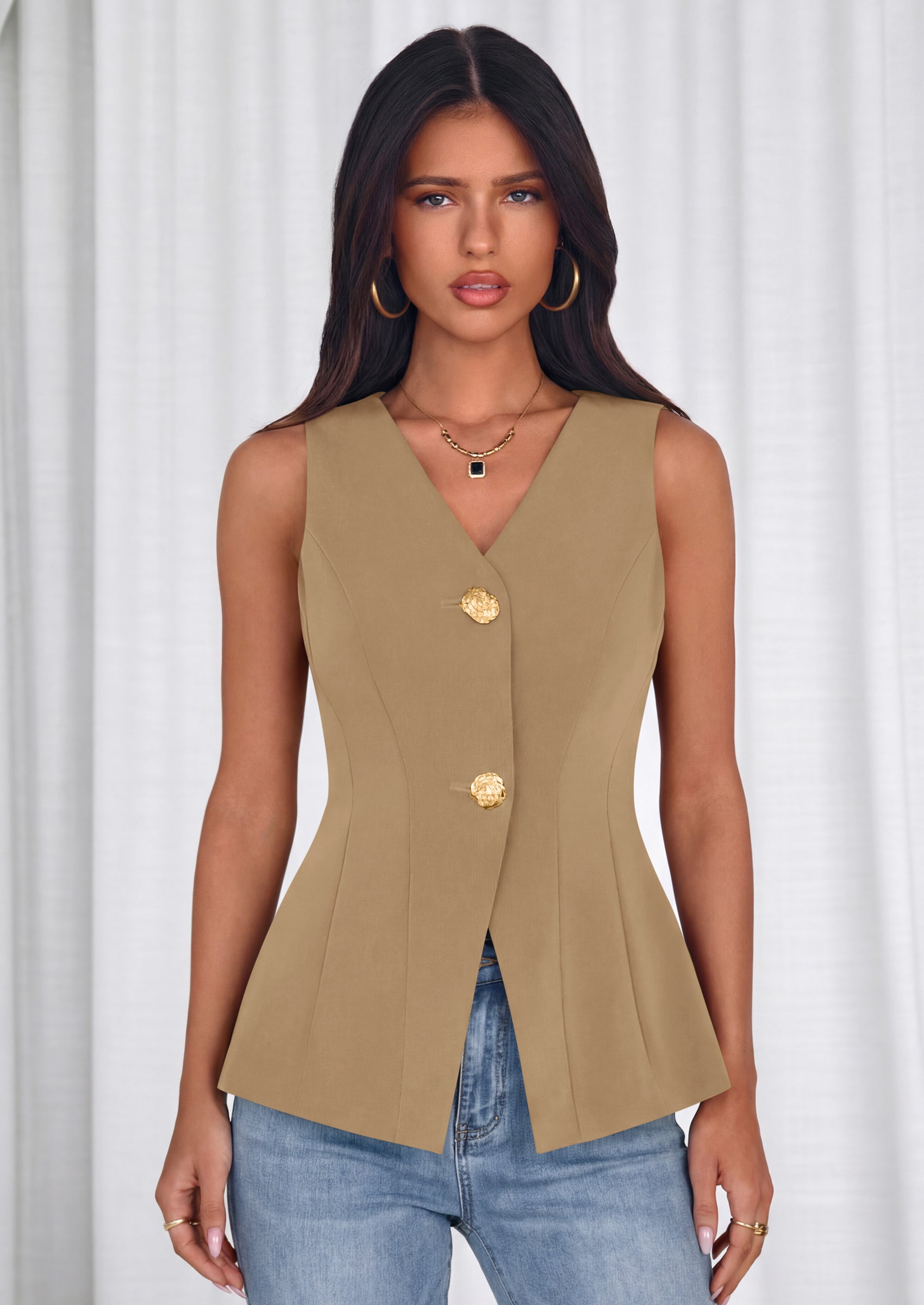 PRETTYGARDEN Womens Summer Sleeveless Blazer Vest Tops Trendy V Neck Button Down Business Casual Suit Vests Waistcoat PRETTYGARDEN