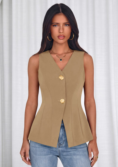 PRETTYGARDEN Womens Summer Sleeveless Blazer Vest Tops Trendy V Neck Button Down Business Casual Suit Vests Waistcoat PRETTYGARDEN