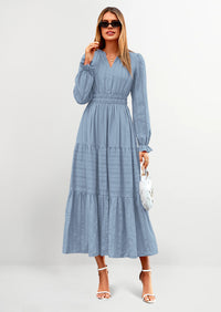 PRETTYGARDEN Women's Fall Wedding Guest Dresses Long Sleeve V Neck Flowy Elegant Holiday Party Maxi Dress with Pockets