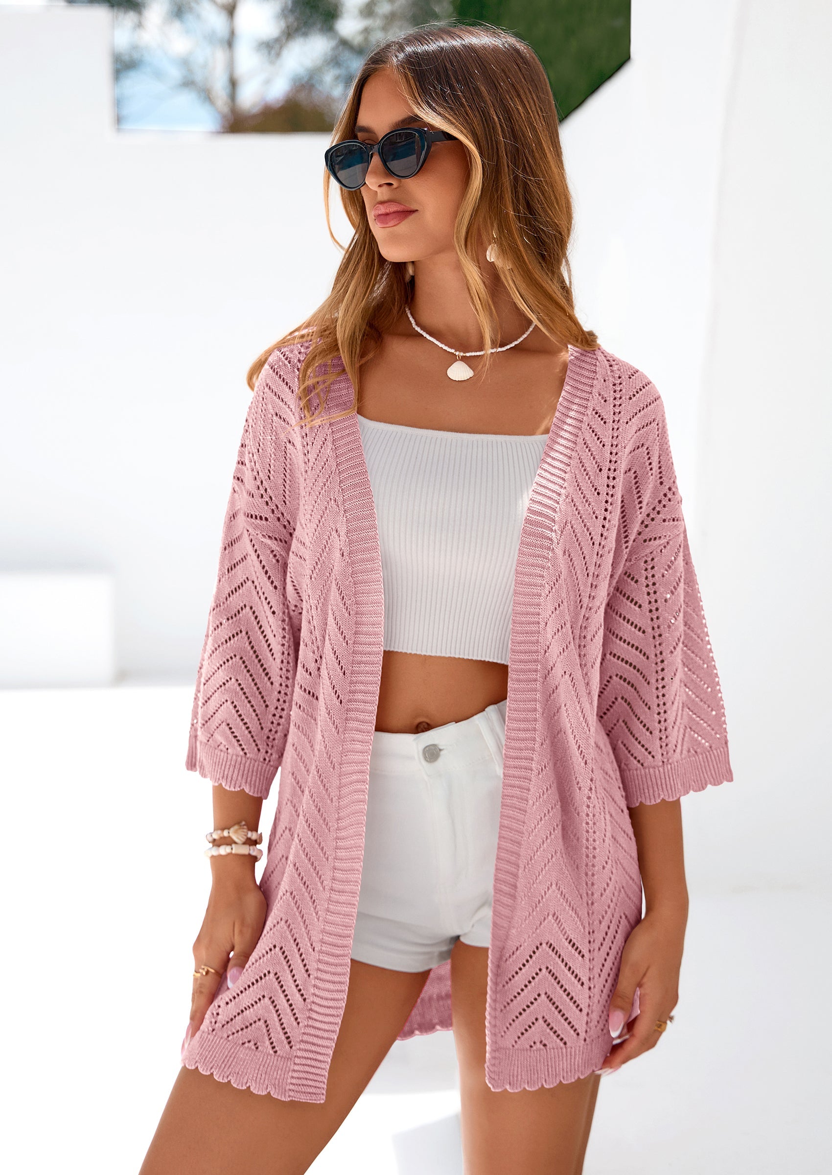 PRETTYGARDEN Summer Cardigan Sweaters for Women Lightweight  Short Sleeve Knit Coverup Spring Beach Vacation Clothes PRETTYGARDEN