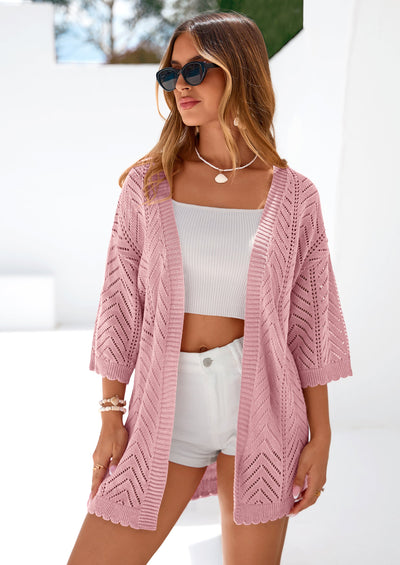 PRETTYGARDEN Summer Cardigan Sweaters for Women Lightweight  Short Sleeve Knit Coverup Spring Beach Vacation Clothes PRETTYGARDEN