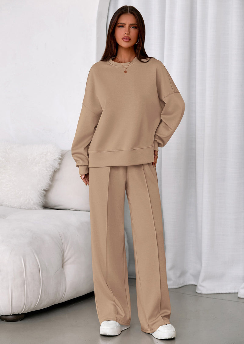 PRETTYGARDEN 2 Piece Sets For Women Fall Trendy Long Sleeve Sweatshirt Wide Leg Pants Loungewear Set Matching Sweatsuit PRETTYGARDEN