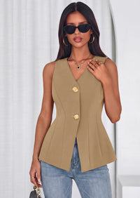 PRETTYGARDEN Womens Summer Sleeveless Blazer Vest Tops Trendy V Neck Button Down Business Casual Suit Vests Waistcoat PRETTYGARDEN