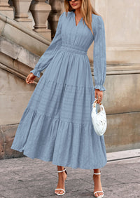 PRETTYGARDEN Women's Fall Wedding Guest Dresses Long Sleeve V Neck Flowy Elegant Holiday Party Maxi Dress with Pockets