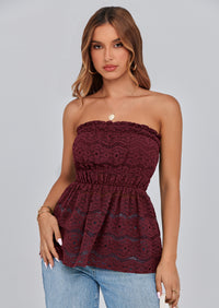 PRETTYGARDEN Tube Tops for Women Summer Strapless Off Shoulder Eyelet Smocked Peplum Trendy Going Out Boho Top