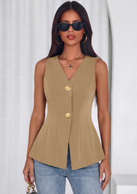 PRETTYGARDEN Womens Summer Sleeveless Blazer Vest Tops Trendy V Neck Button Down Business Casual Suit Vests Waistcoat PRETTYGARDEN