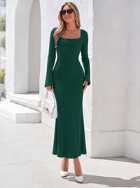 PRETTYGARDEN Women's Fall Long Sleeve Maxi Bodycon Dresses | Soft Stretchy Ribbed Knit, Bell Sleeve Square Neck Mermaid, Elegant Long Dress, Wedding Guest Party, 2026 Winter Clothing
