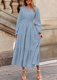 PRETTYGARDEN Women's Fall Wedding Guest Dresses Long Sleeve V Neck Flowy Elegant Holiday Party Maxi Dress with Pockets