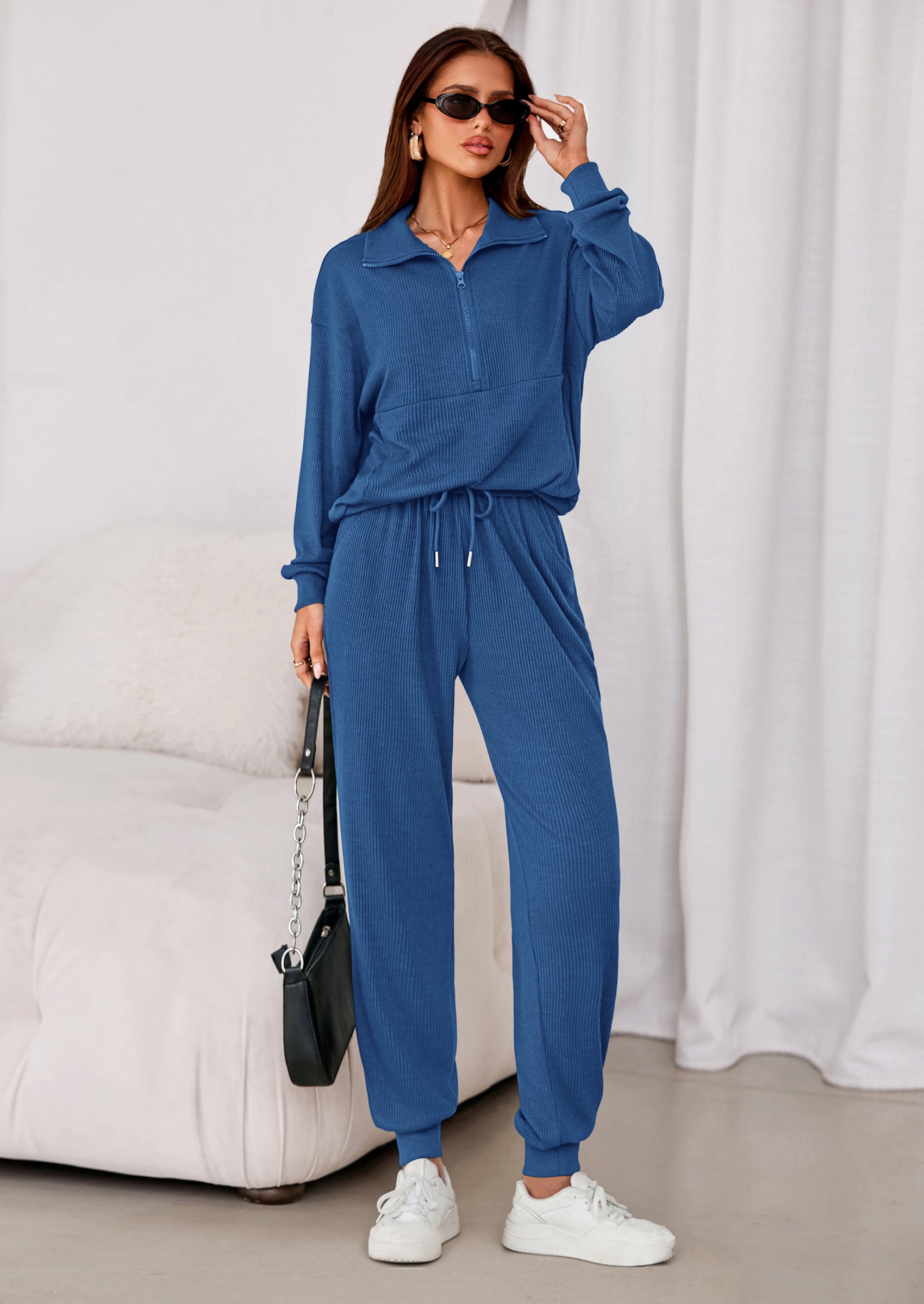 PRETTYGARDEN Women's Fall 2 Piece Lounge Sets Zip Up Sweatshirt Jogger Pants Sweat Track Suits Travel Outfit Winter Clothing