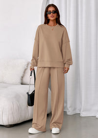 PRETTYGARDEN 2 Piece Sets For Women Fall Trendy Long Sleeve Sweatshirt Wide Leg Pants Loungewear Set Matching Sweatsuit