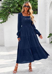 PRETTYGARDEN Fall Wedding Guest Dresses for Women Floral Long Sleeve Smocked Tiered Elegant Long Flowy Boho Dress