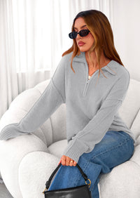 PRETTYGARDEN Womens Sweaters Quarter Zip Pullover Early Fall Fashion Long Sleeve V Neck Collared Knit Winter Jumper Tops