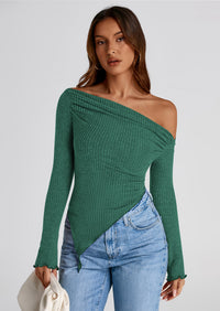 PRETTYGARDEN Women's Spring Long Sleeve Y2K Crop Top Trendy Off Shoulder Asymmetrical Fitted Knit Tee Shirts Going Out Tops