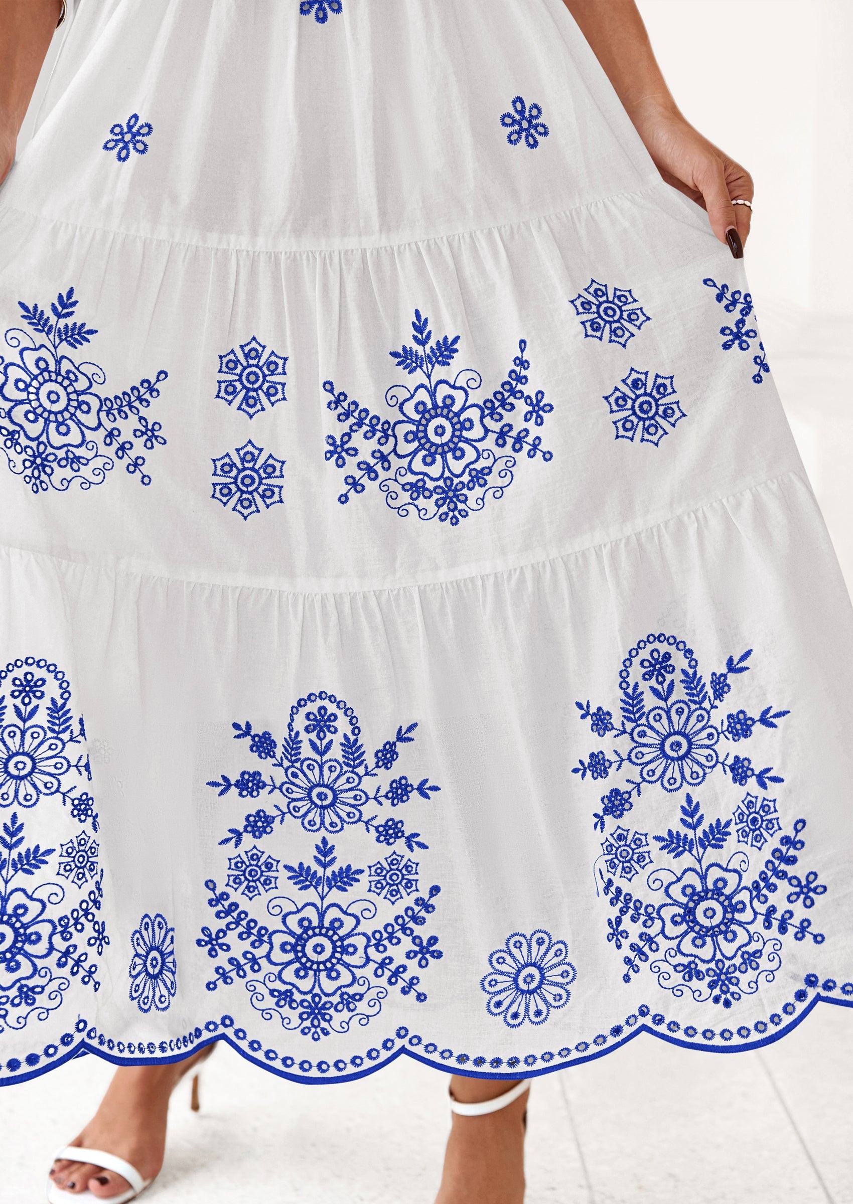 PRETTYGARDEN Boho Dresses for Women Summer Spring Casual Floral Short Sleeve V Neck Maxi Elastic Waist Dress Pockets PRETTYGARDEN