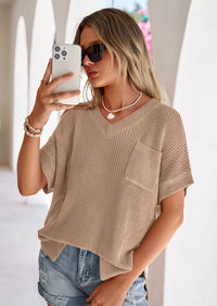 PRETTYGARDEN Women's Spring Short Sleeve Sweaters Lightweight V Neck Casual Going Out Summer T PRETTYGARDEN