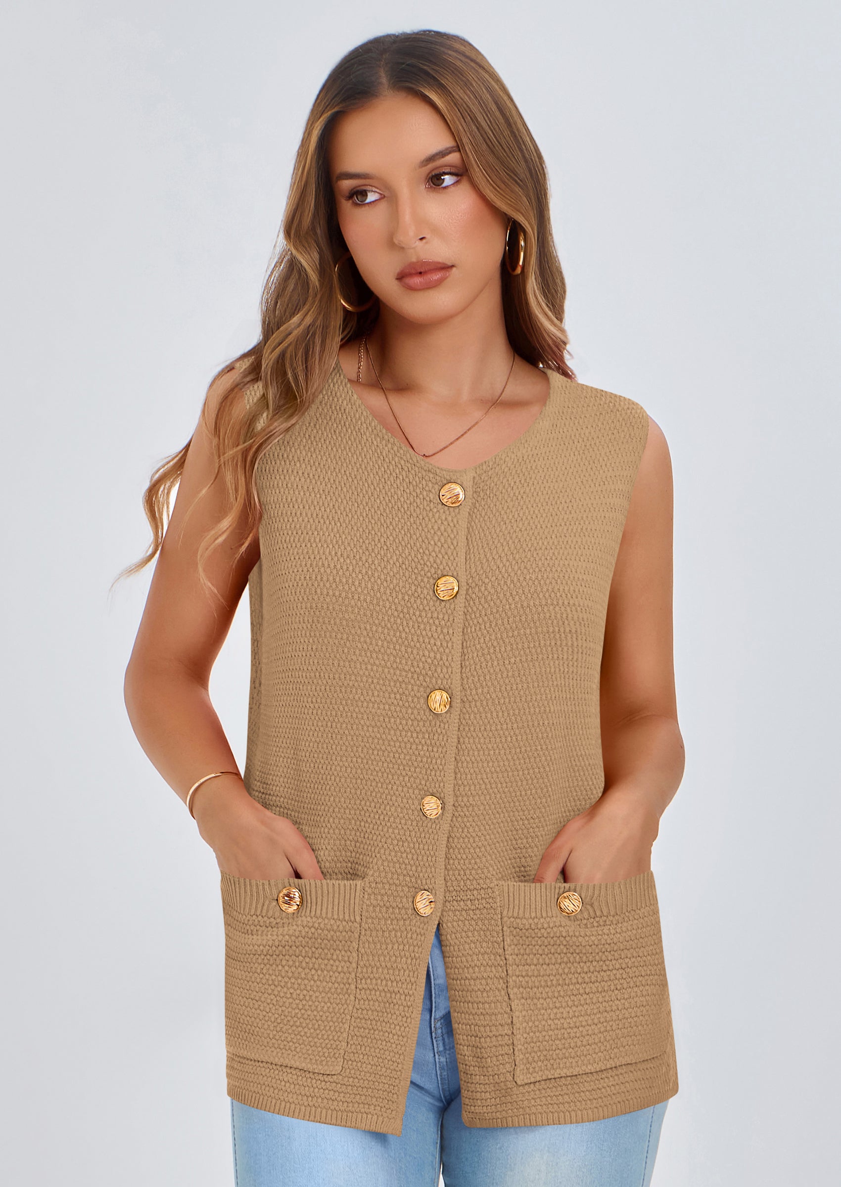 PRETTYGARDEN Women's Knit Sweater Vest Summer Sleeveless Button Down Tank Tops Trendy Business Casual Outfits PRETTYGARDEN