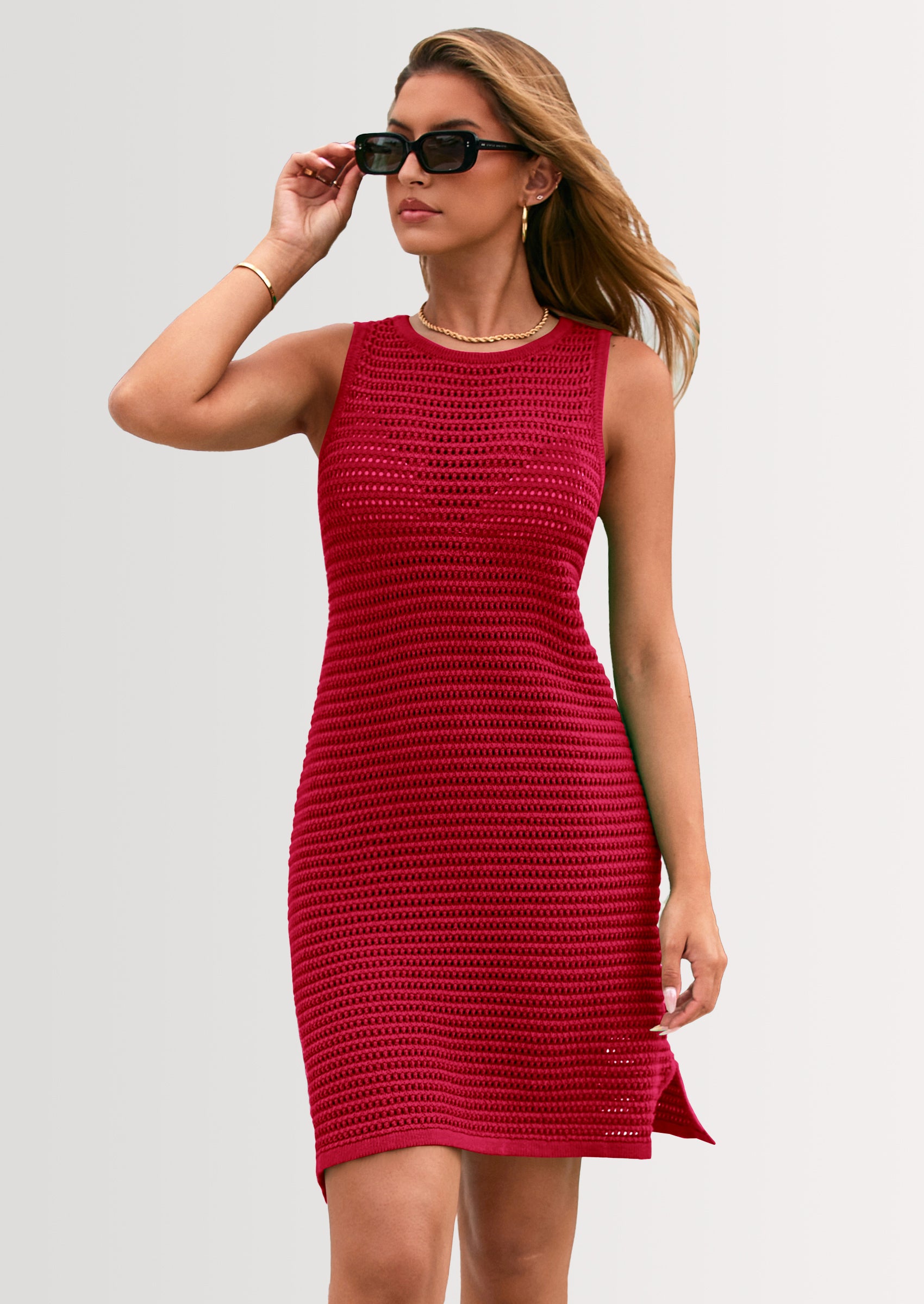 PRETTYGARDEN Women's Crochet Coverups Summer Resort Swimwear Bathing Suit Knit Cover Up Dress Beach Vacation Clothes