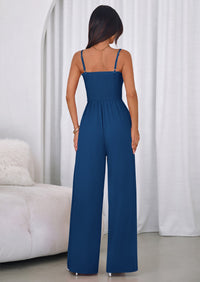 PRETTYGARDEN Jumpsuits for Women Summer Sleeveless Smocked Button Wide Leg Rompers Spring Travel One Piece Outfits PRETTYGARDEN