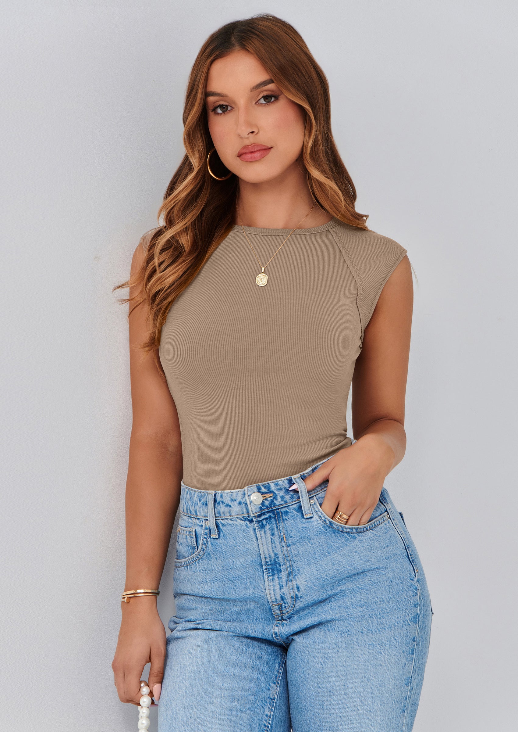 PRETTYGARDEN Women's Tank Tops 2025 Summer Casual Ribbed Cap Sleeve Slim Fitted Knit Basic Tee Shirts Trendy Fashion Clothes