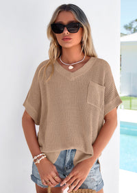 PRETTYGARDEN Women's Spring Short Sleeve Sweaters Lightweight V Neck Casual Going Out Summer T PRETTYGARDEN