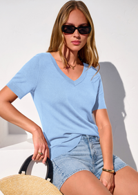 PRETTYGARDEN Womens Short Sleeve Sweater V Neck Trendy Pullover Tops Summer Spring Loose Lightweight Casual Blouse PRETTYGARDEN