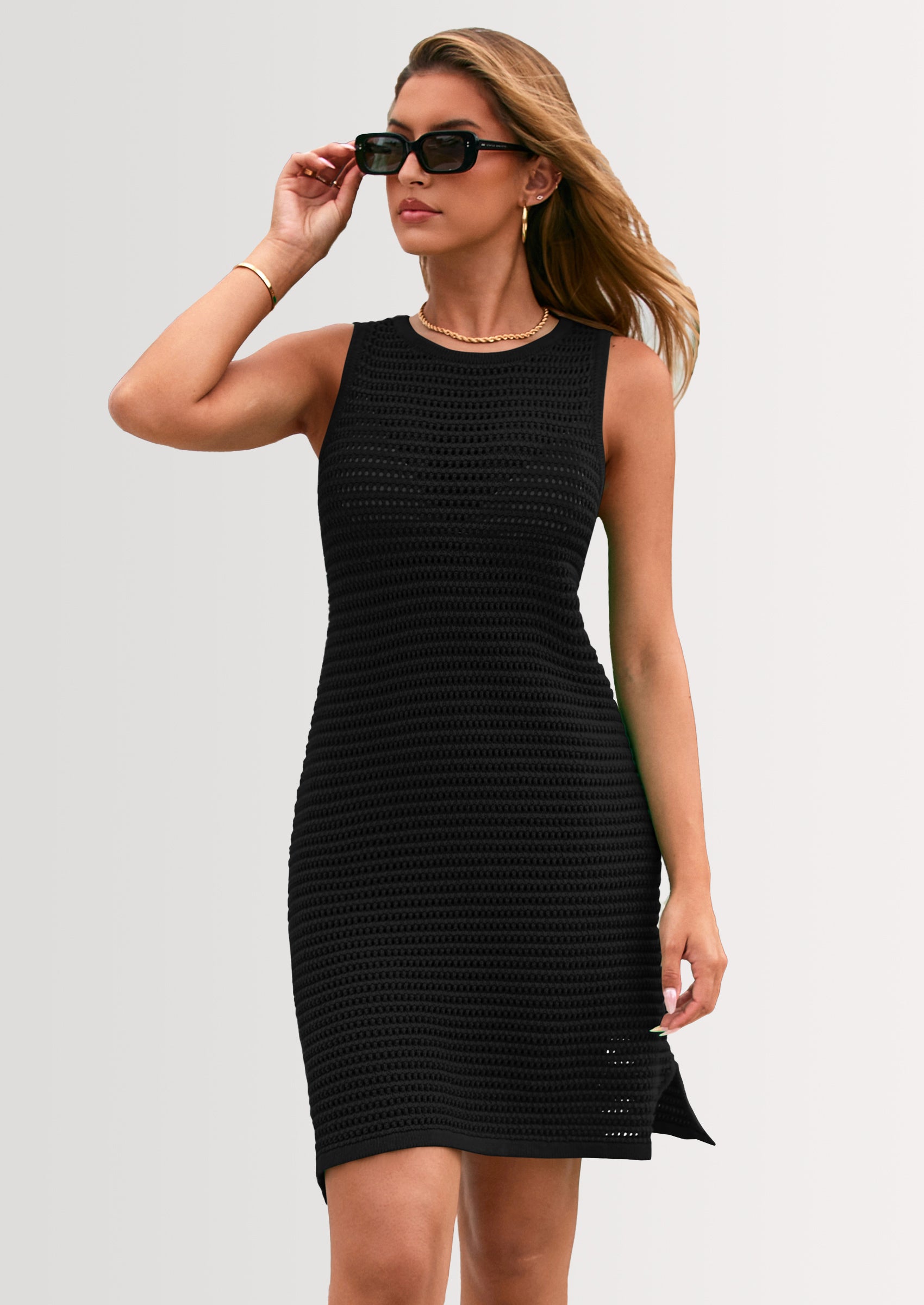 PRETTYGARDEN Women's Crochet Coverups Summer Resort Swimwear Bathing Suit Knit Cover Up Dress Beach Vacation Clothes